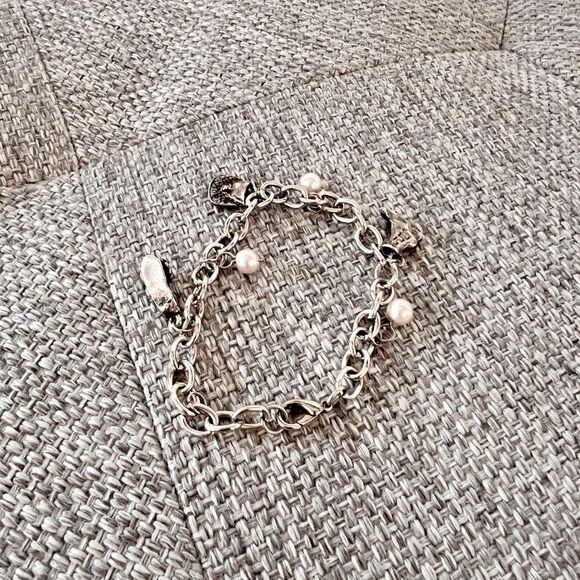 Vintage Y2k silver charm bracelet, fashion charms, purse sandal‎ boot pink beads - Picture 1 of 5